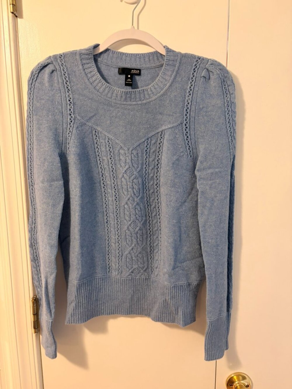 ## ✨ AQUA 100% Cashmere Sky Blue Cable-Knit Sweater ✨